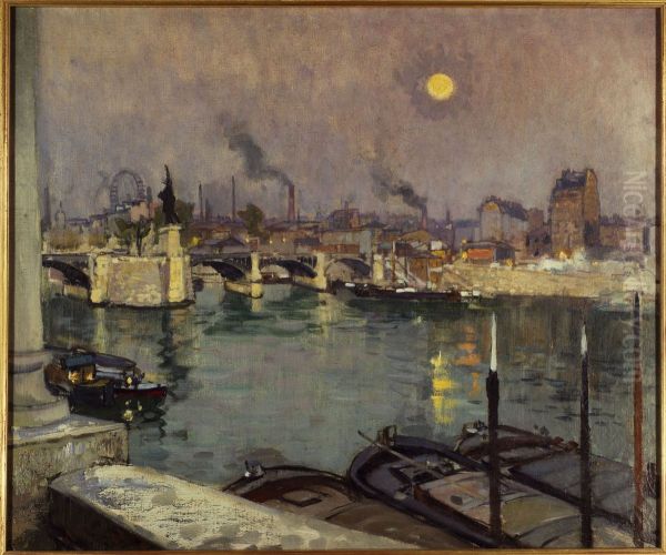 Le Pont de Grenelle, vu de la maison de l'artiste, quai Louis-Bleriot Oil Painting by Alexandre Nozal