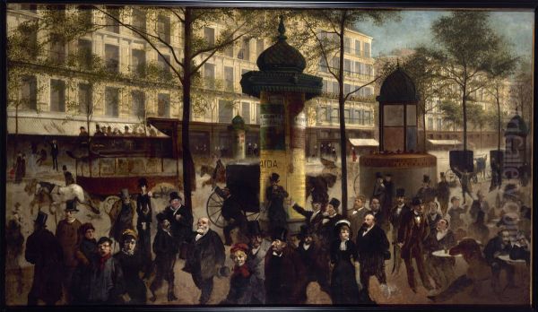 Esquisse pour un panorama du boulevard Montmartre anime des personnalites parisiennes contemporaines Oil Painting by Andre Gill