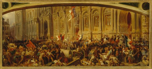 Lamartine repoussant le drapeau rouge a l'Hotel de Ville, le 25 fevrier 1848 Oil Painting by Henri Felix Emmanuel Philippoteaux