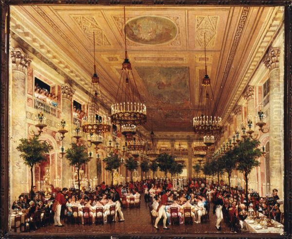 Banquet a l'occasion du mariage de Leopold 1er de Belgique et de la princesse Louise d'Orleans Oil Painting by Louis Marie Baptiste Atthalin