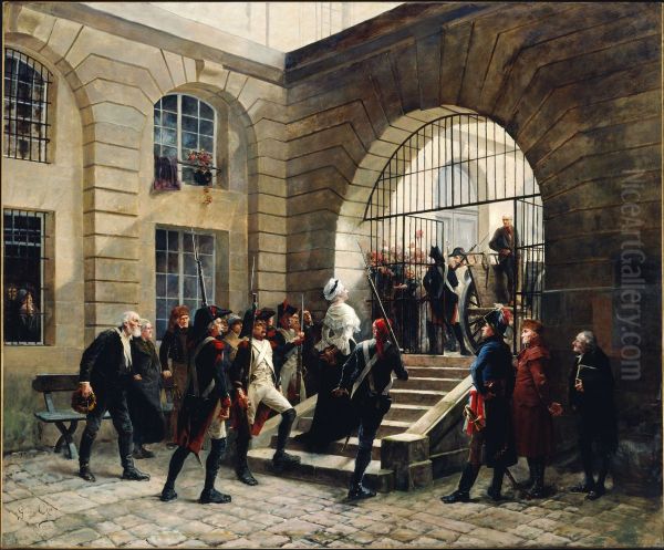 Marie-Antoinette sortant de la Conciergerie, le 16 octobre 1793 Oil Painting by Georges Cain