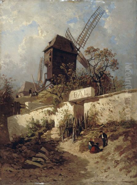 Le Moulin de la Galette a Montmartre Oil Painting by Eugene Ciceri