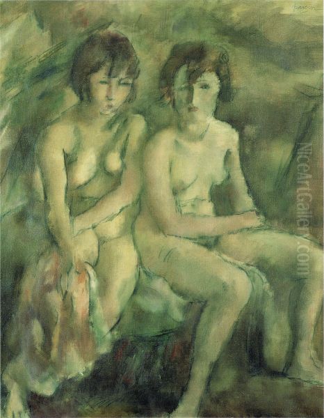 Two Swiss Girls ri ben yu: er rennosuisu niang Oil Painting by Jules Pascin