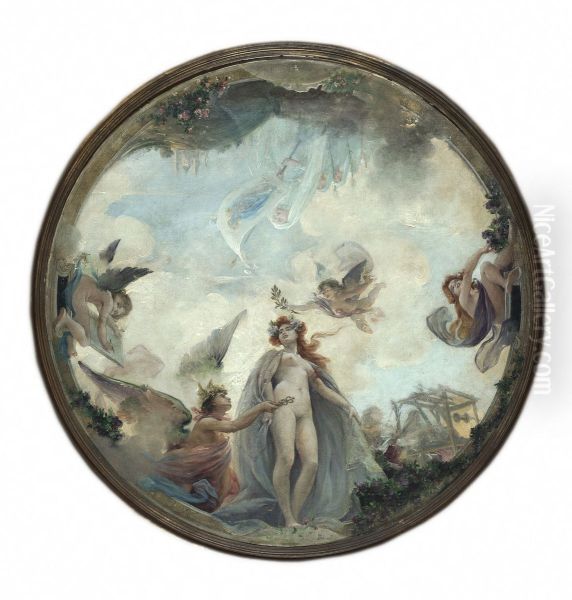 Esquisse pour le Buffet de la gare de Lyon : La ville de Lyon (plafond de la grande salle) Oil Painting by Guillaume Dubufe