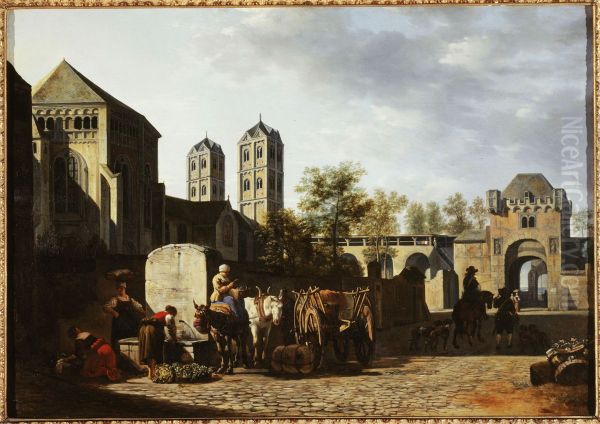 Fontaine publique et eglise Saint-Gereon a Cologne Oil Painting by Gerrit Adriaenszoon Berckheyde