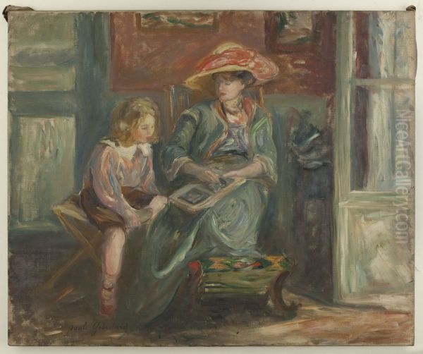 Madame Paul Valery et son fils Claude Oil Painting by Paule Gobillard