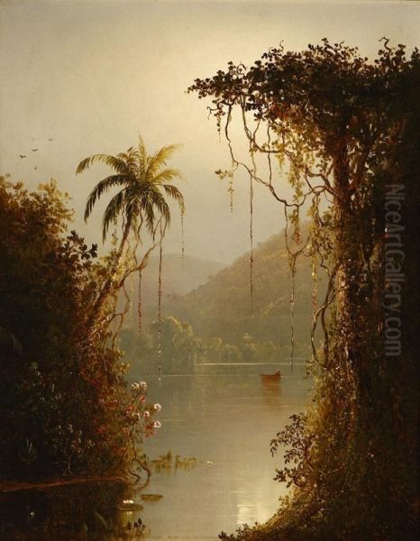 Punt In Tropical Landscape- South America Oil Painting by Norton Bush