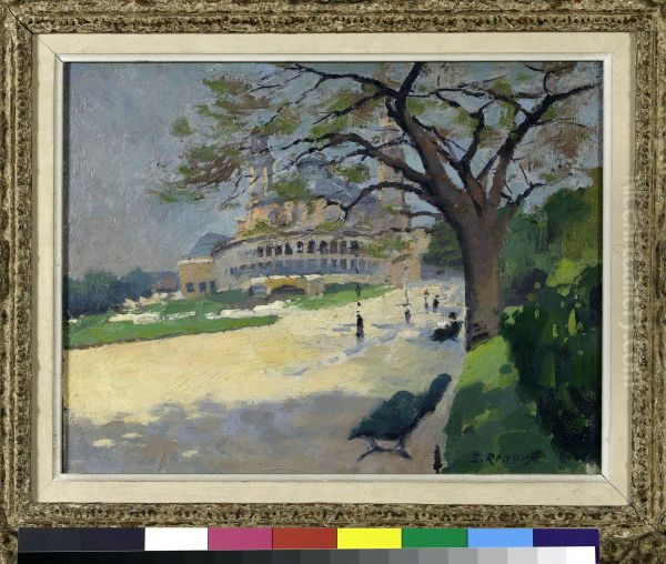 Le Palais du Trocadero vu des jardins Oil Painting by Jules Ernest Renoux