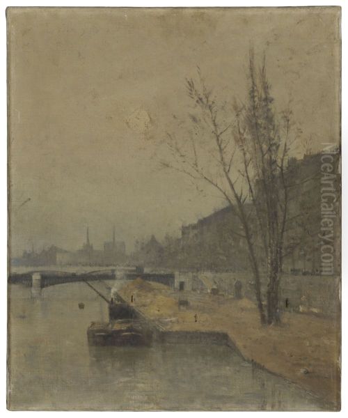 Esquisse pour la galerie des Tourelles nord de l'Hotel de Ville de Paris : La Seine au pont de Solferino Oil Painting by Rene Billotte