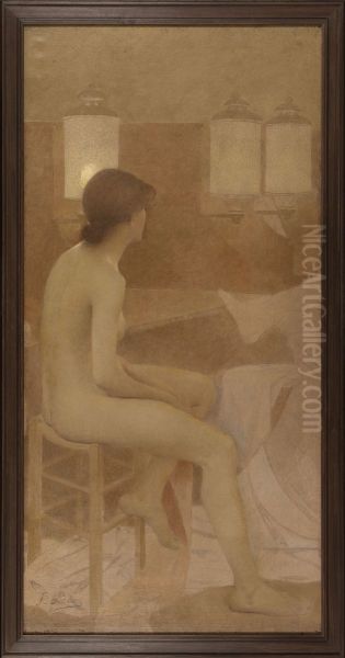 Danseuse dans sa loge, assise profil droit Oil Painting by Fernand Pelez