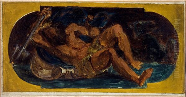 Neptune apaisant les flots : Esquisse pour le salon de la Paix a l'Hotel de Ville de Paris Oil Painting by Eugene Delacroix