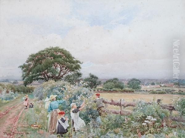 Gathering Wild Roses, Near Blackwell,carlisle Oil Painting by Thomas Bushby