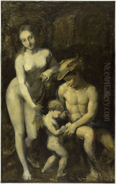 Mercure, Venus et l'Amour, d'apres Correge Oil Painting by Jean-Baptiste Carpeaux