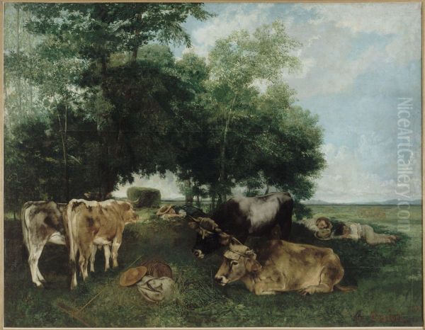 La sieste pendant la saison des foins Oil Painting by Gustave Courbet