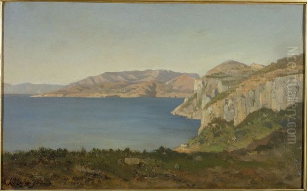 La Cote d'Azur, baie sur la Mediterranee Oil Painting by Henri Harpignies