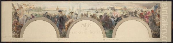 Esquisse pour le salon d'entree de l'Hotel de ville de Paris : Paris et les grandes epoques Oil Painting by Paul-Louis Delance