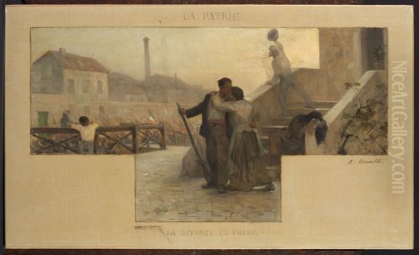 Esquisse pour la salle des mariages de la mairie d'Arcueil-Cachan : La Patrie - la defense du foyer Oil Painting by Alfred-Henri Bramtot