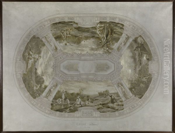 Esquisse pour la salle des mariages de la mairie de Courbevoie : Les Saisons (Plafond) Oil Painting by Alexandre Seon