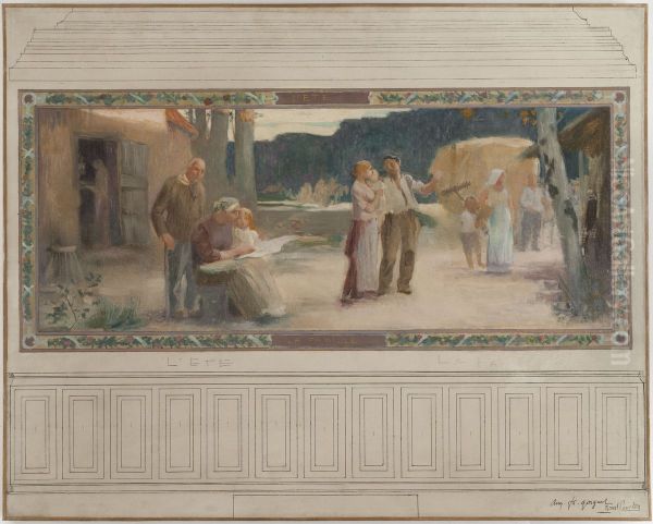 Esquisse pour la mairie de Montreuil-sous-Bois : L'ete - La famille Oil Painting by Auguste Francois-Marie Gorguet