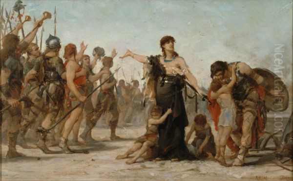 Esquisse pour la salle des mariages de la mairie du 2eme : Le sacrifice a la Patrie Oil Painting by Georges Moreau de Tours