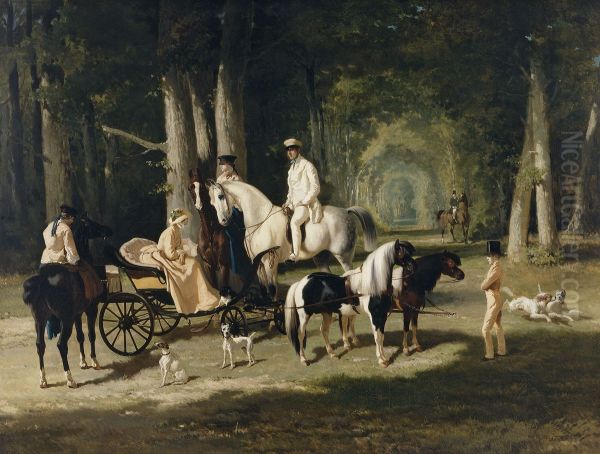 Monsieur et Madame Mosselman et leurs deux filles Oil Painting by Alfred De Dreux