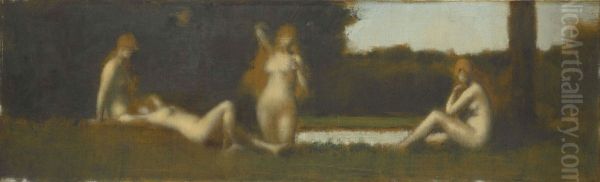 Nymphes a la sortie du bain Oil Painting by Jean-Jacques Henner