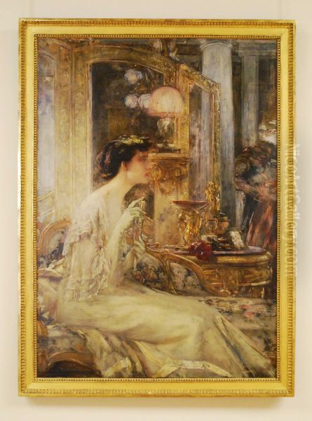 En soiree, Madame Pascal Blanchard. Oil Painting by George Desvallieres