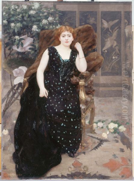 Portrait de Jane Hading Oil Painting by Alfred Philippe Roll