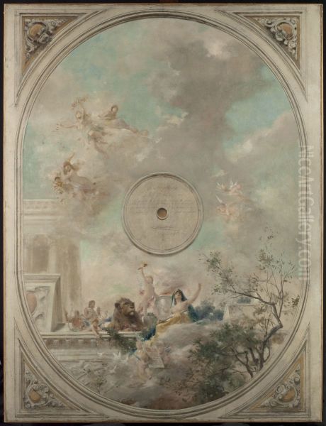 Esquisse pour la salle des mariages de la mairie de Montrouge : La Loi et le Mariage (Plafond) Oil Painting by Theobald Chartran