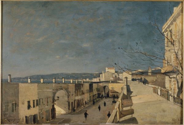 Un quai a Nice, Les Ponchettes Oil Painting by Henri Harpignies