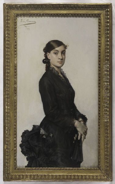 Portrait de Jacqueline Comerre-Paton en robe noire Oil Painting by Leon Comerre