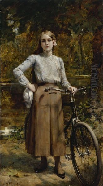 Bicyclette au Vesinet Oil Painting by Leon Comerre