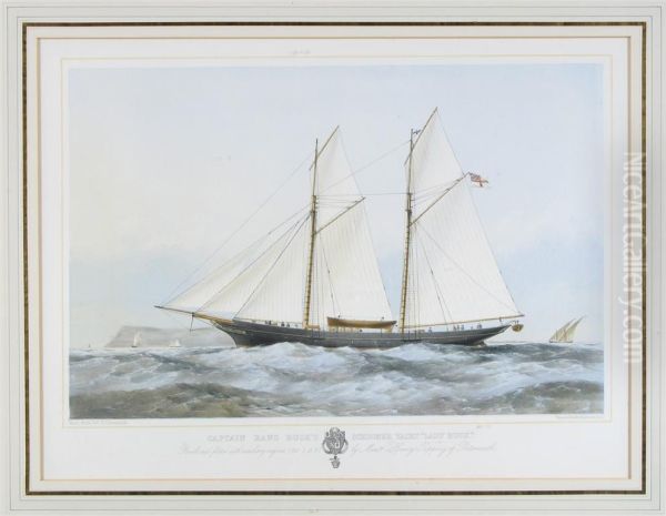 Schooner Yacht 'lady Busk'; Yacht 'meriel' Oil Painting by Hans Busk