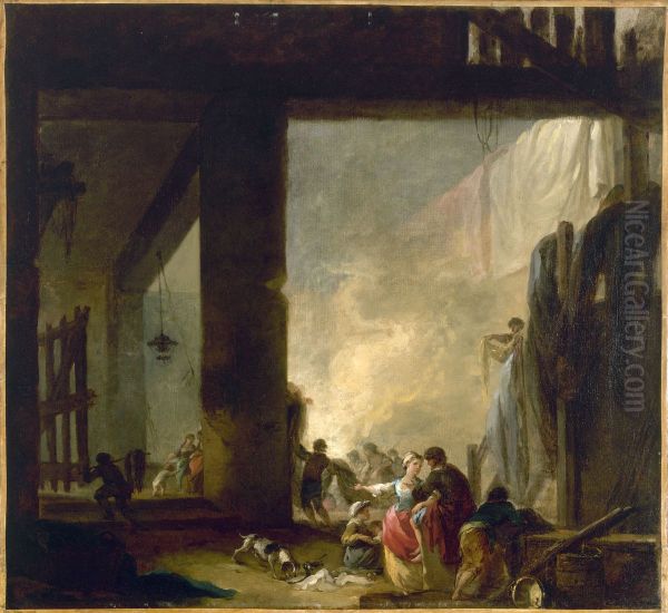 La Blanchisserie Oil Painting by Hubert Robert