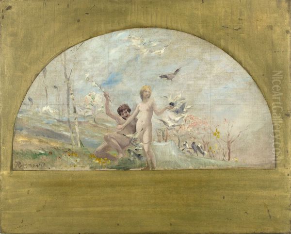 Esquisse pour la salle des mariages de la mairie du 1er : Le Printemps ou le matin de la vie Oil Painting by Paul-Albert Besnard