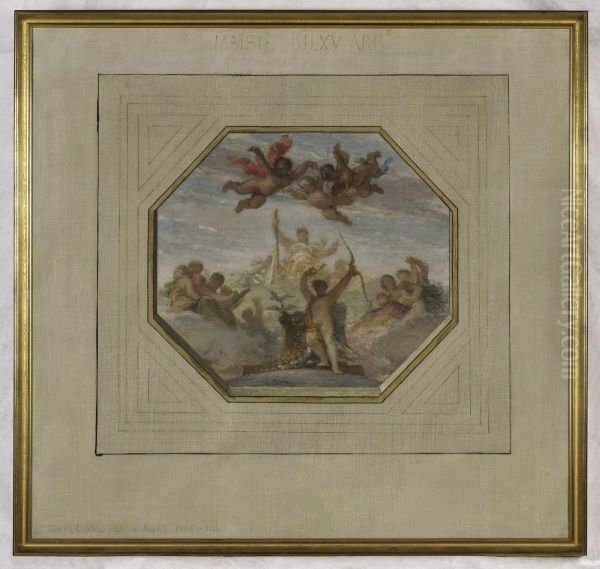 Esquisse pour la salle des mariages de la mairie du 15eme : Allegorie de la Ville de Paris (plafond) Oil Painting by Armand Felix Marie Jobbe-Duval