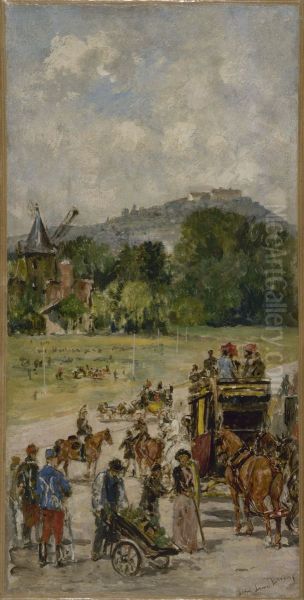 Esquisse pour le salon des Sciences de l'Hotel de Ville : Le champ de courses de Longchamp Oil Painting by John Lewis Brown