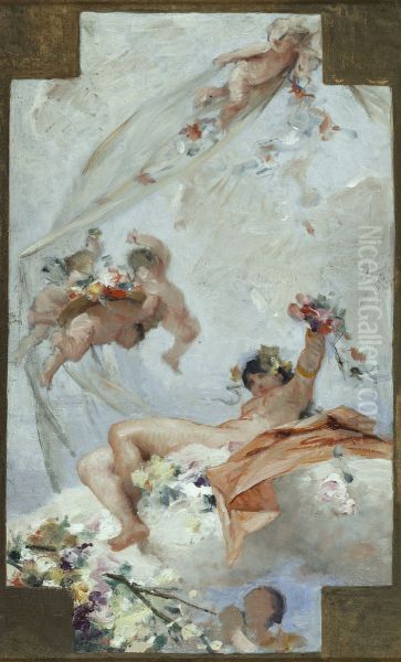 Esquisse pour la salle des Fetes de l'Hotel de Ville de Paris : les Fleurs Oil Painting by Gabriel Ferrier