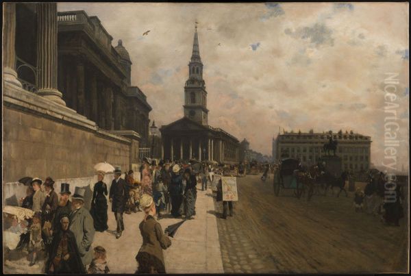 La National Gallery et l'eglise Saint Martin (Londres) Oil Painting by Giuseppe de Nittis