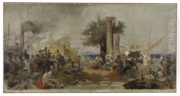 Esquisse pour la Bourse du Commerce de Paris : L'activite commerciale en Europe Oil Painting by Marie-Felix-Hippolyte Lucas