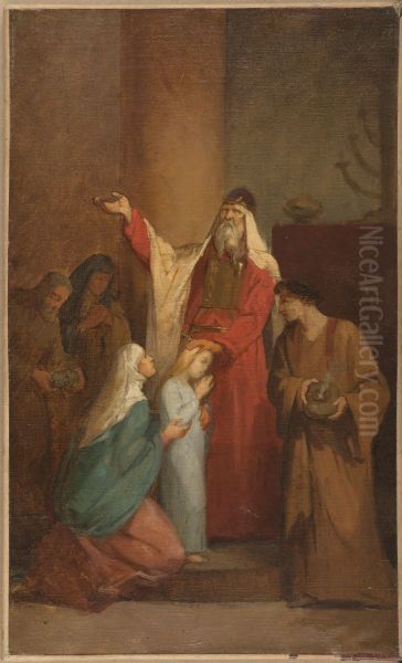 Esquisse pour l'eglise Notre-Dame-de-Clignancourt - La Presentation de la Vierge au Temple Oil Painting by Nelie Jacquemart