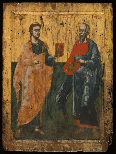 Les evangelistes Saint Luc et Saint Jean Oil Painting by Montenegro