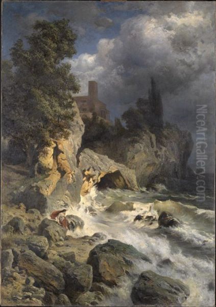 Landschaft mit Hero Leander erwartend Oil Painting by Edmund Kanoldt