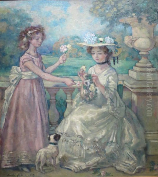 Two Girls on a Terrace Oil Painting by Charles-Francois-Prosper Guerin