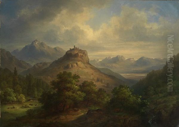 Burg Landeck in Tirol Oil Painting by Theodor Verhas