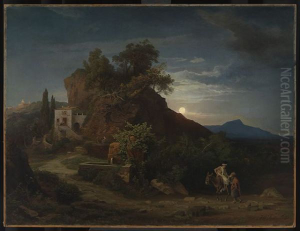 Die Nacht, Die Ankunft des Samariters mit dem Verletzten in der Herberge Oil Painting by Johann Wilhelm Schirmer