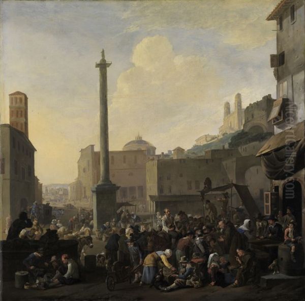 Roman market scene Oil Painting by Johannes Lingelbach