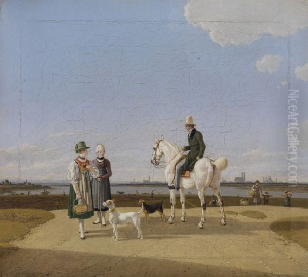 Ein Reiter und zwei Bauernmadchen Oil Painting by Wilhelm von Kobell (1766-1853)