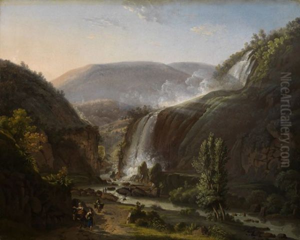 Wasserfalle bei Tivoli Oil Painting by Johann Martin Von Rohden