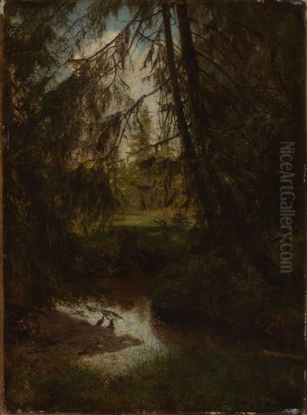 Tannen am Waldbach Oil Painting by Hans Thoma